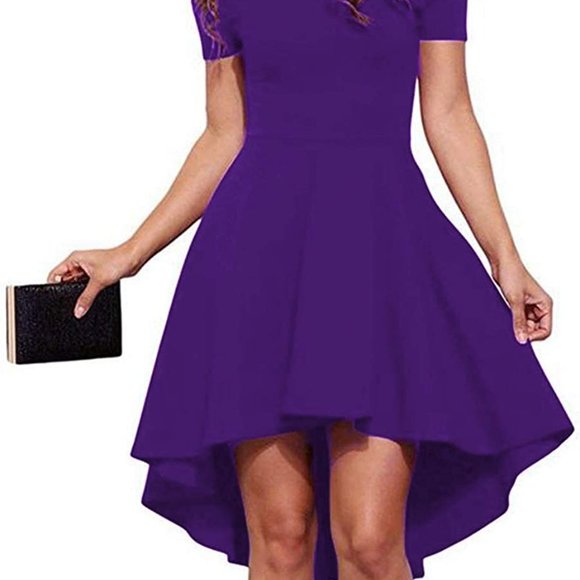 New Sarin Mathews Womens Off The Shoulder Short Sleeve High Low Cocktail Dress - Picture 14 of 16